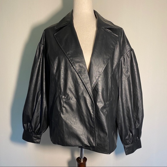 What Not To Wear Jet Black Faux Leather Jacket - Picture 1 of 8